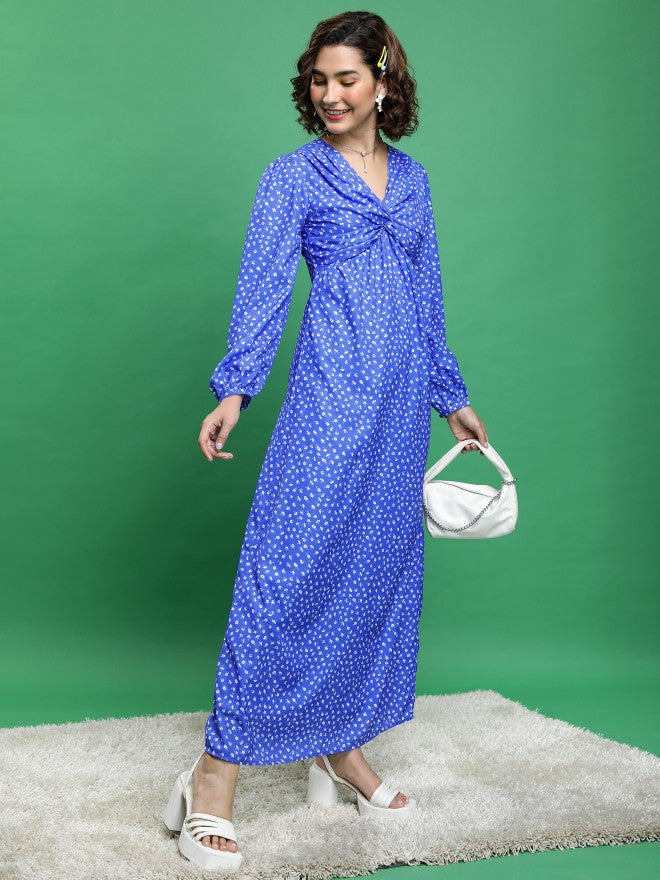 Tokyo Talkies Women Blue Printed Maxi Dress - Blue - Image 6