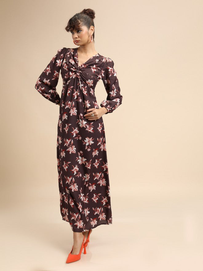 Tokyo Talkies Women Maroon Printed Maxi Dress - Maroon - Image 2