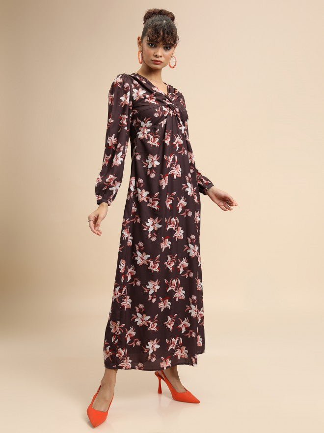 Tokyo Talkies Women Maroon Printed Maxi Dress - Maroon - Image 4