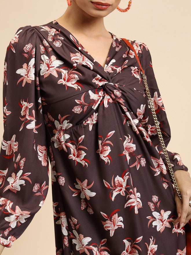 Tokyo Talkies Women Maroon Printed Maxi Dress - Maroon - Image 5