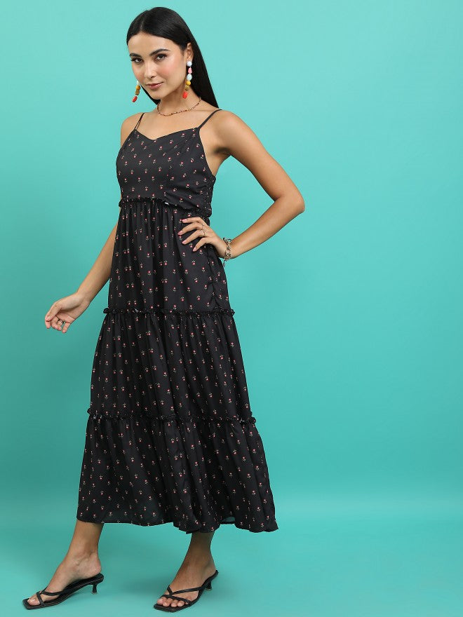 Tokyo Talkies Women Black Printed Fit And Flare Dress - Black - Image 2