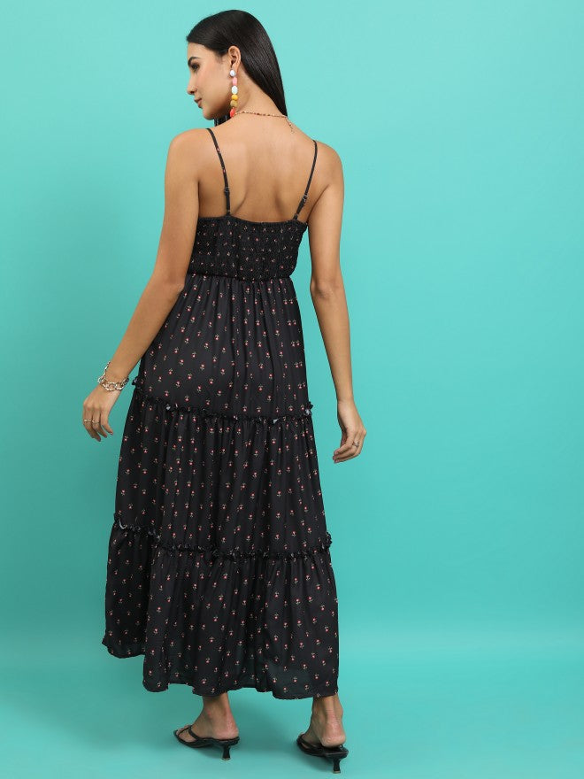 Tokyo Talkies Women Black Printed Fit And Flare Dress - Black - Image 3