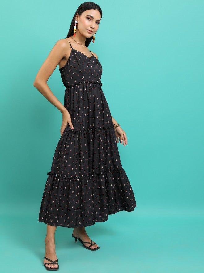 Tokyo Talkies Women Black Printed Fit And Flare Dress - Black - Image 4