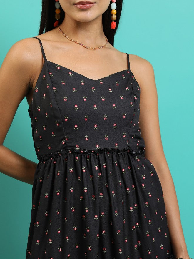 Tokyo Talkies Women Black Printed Fit And Flare Dress - Black - Image 5