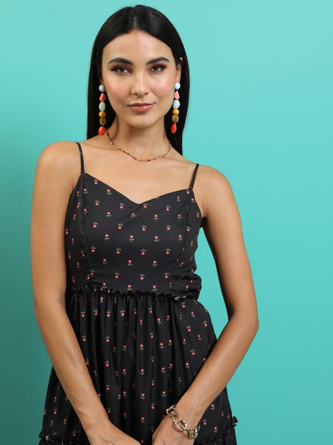 Tokyo Talkies Women Black Printed Fit And Flare Dress - Black - Image 6