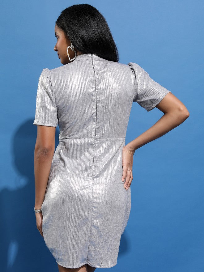 Tokyo Talkies Women Silver Solid Bodycon Dress - Silver - Image 3