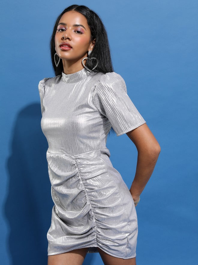 Tokyo Talkies Women Silver Solid Bodycon Dress - Silver - Image 4