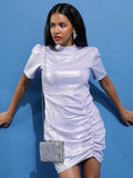 Tokyo Talkies Women Lavender/Silver Solid Bodycon Dress - Lavender - Image 1