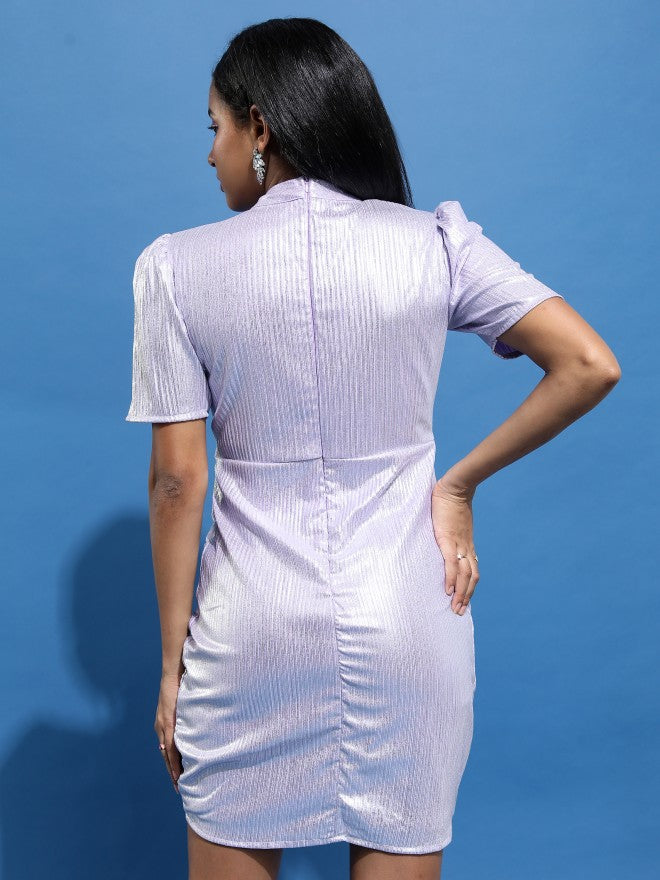 Tokyo Talkies Women Lavender/Silver Solid Bodycon Dress - Lavender - Image 3