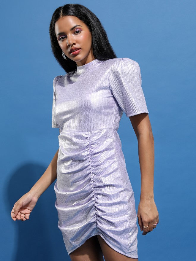 Tokyo Talkies Women Lavender/Silver Solid Bodycon Dress - Lavender - Image 4