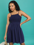 Tokyo Talkies Women Navy Blue Solid Fit And Flare Dress - Navy Blue - Image 1