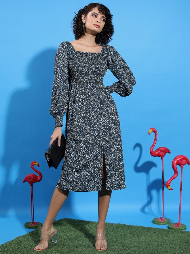 Tokyo Talkies Women Black Printed A-Line Dress - Black - Image 1