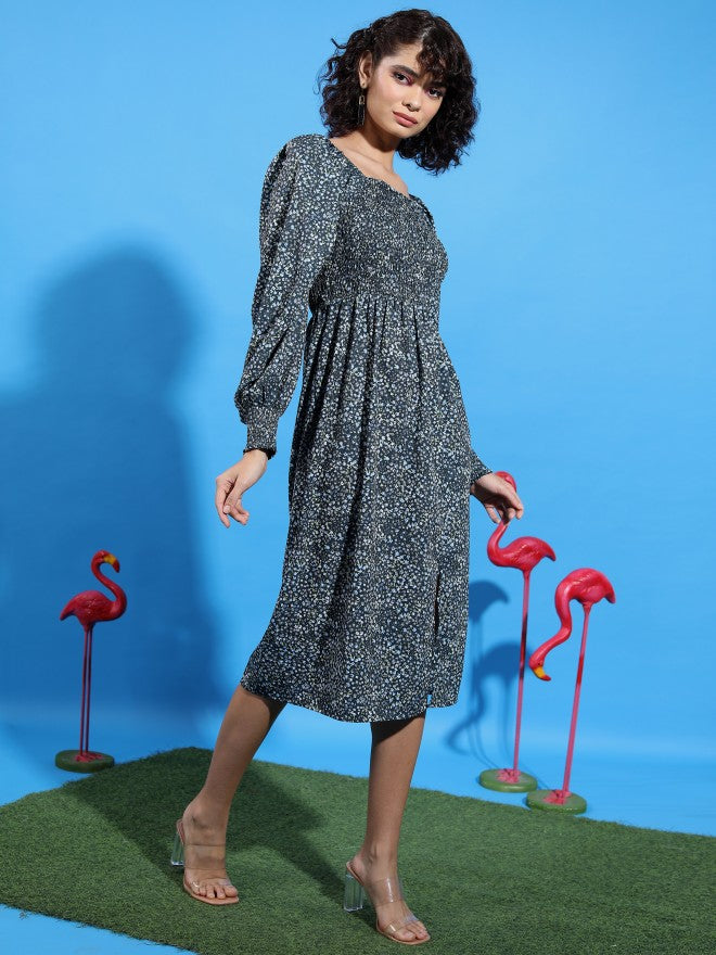 Tokyo Talkies Women Black Printed A-Line Dress - Black - Image 4