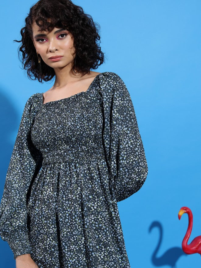 Tokyo Talkies Women Black Printed A-Line Dress - Black - Image 6