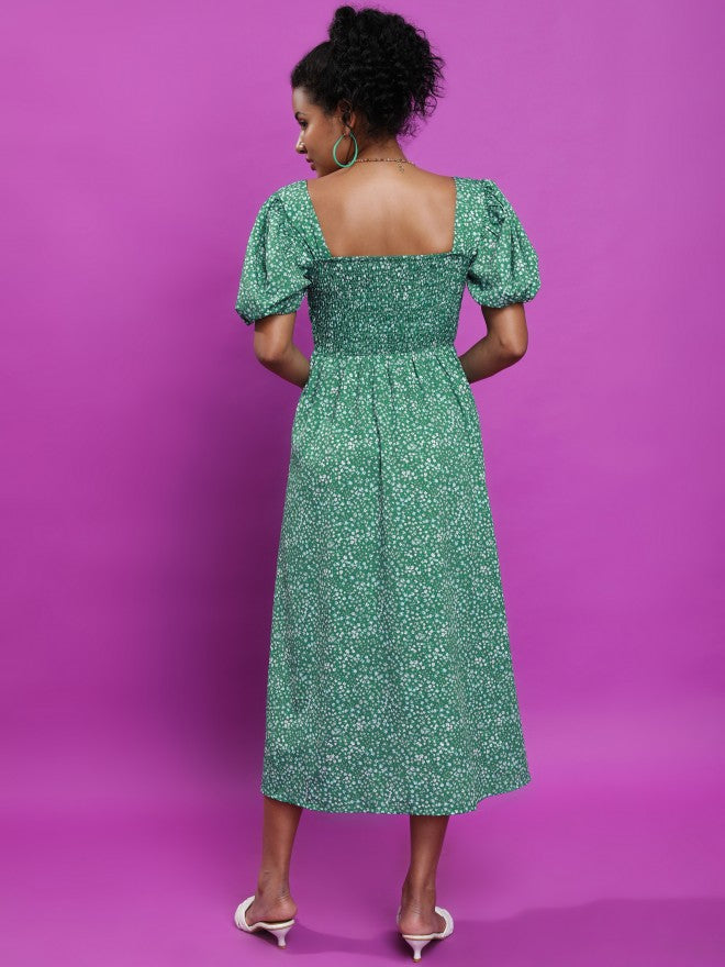 Tokyo Talkies Women Green Printed A-Line Dress - Green - Image 3
