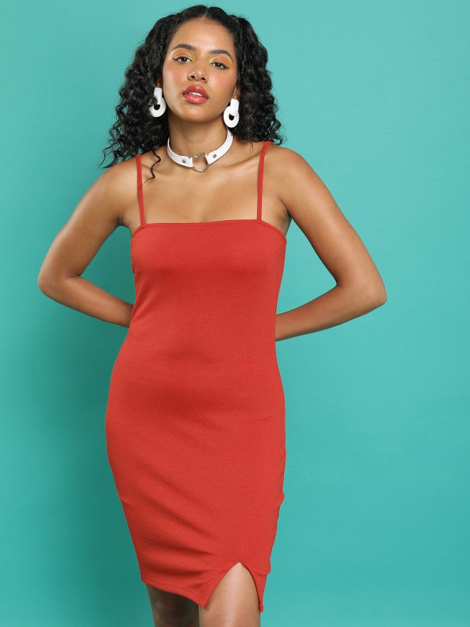 Tokyo Talkies Women Red Solid Bodycon Dress - Red - Image 1