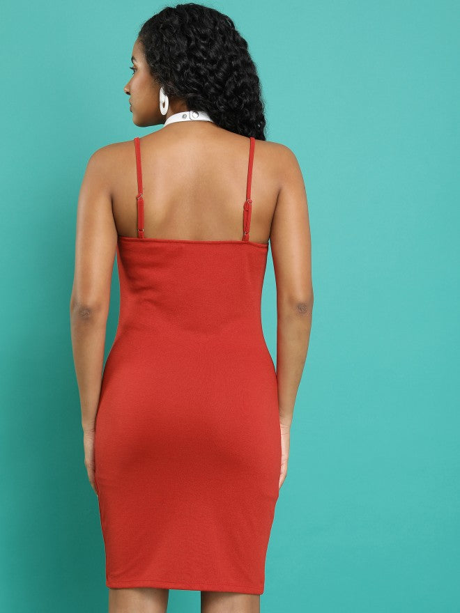 Tokyo Talkies Women Red Solid Bodycon Dress - Red - Image 3