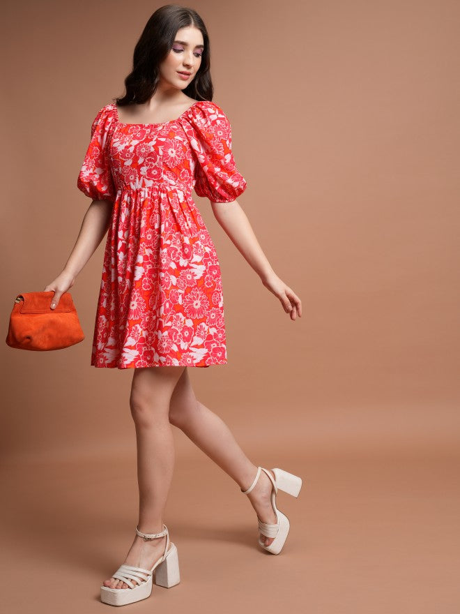 Tokyo Talkies Women Red Printed Fit And Flare Dress - Red - Image 2