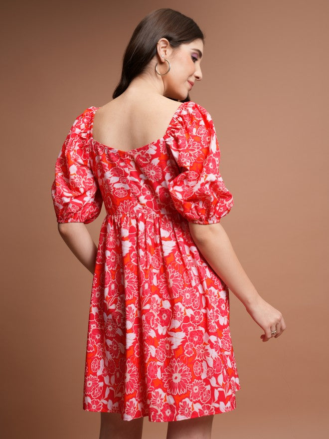 Tokyo Talkies Women Red Printed Fit And Flare Dress - Red - Image 3