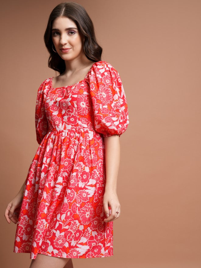 Tokyo Talkies Women Red Printed Fit And Flare Dress - Red - Image 4