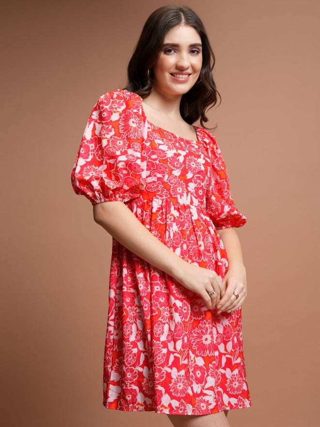 Tokyo Talkies Women Red Printed Fit And Flare Dress - Red - Image 6