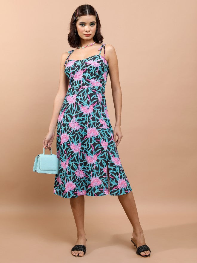 Tokyo Talkies Women Black Printed Fit And Flare Dress - Black - Image 1