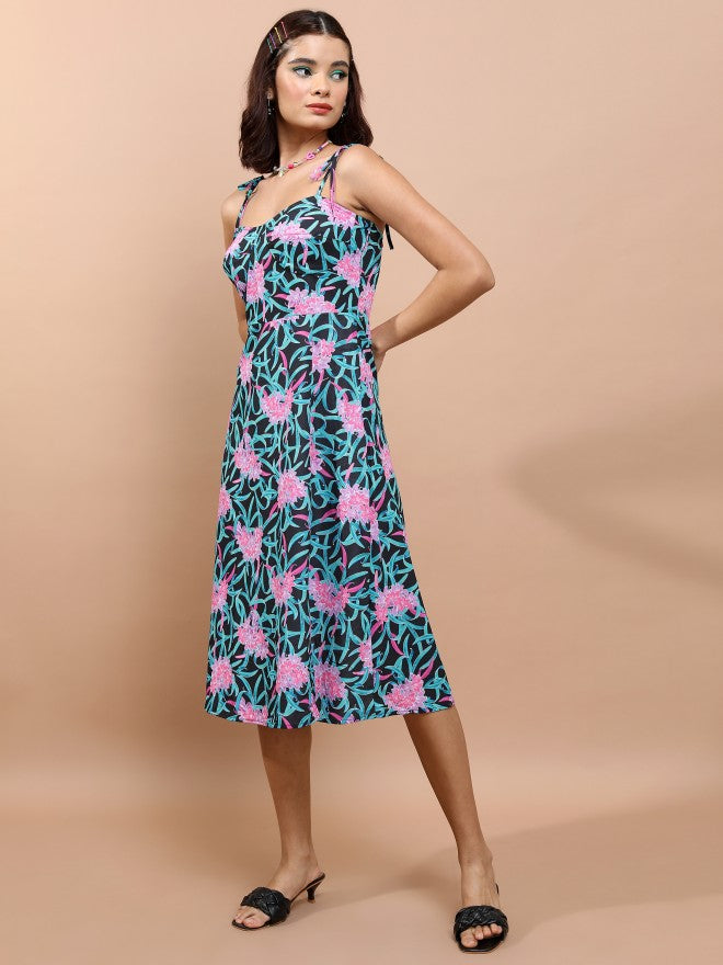 Tokyo Talkies Women Black Printed Fit And Flare Dress - Black - Image 2