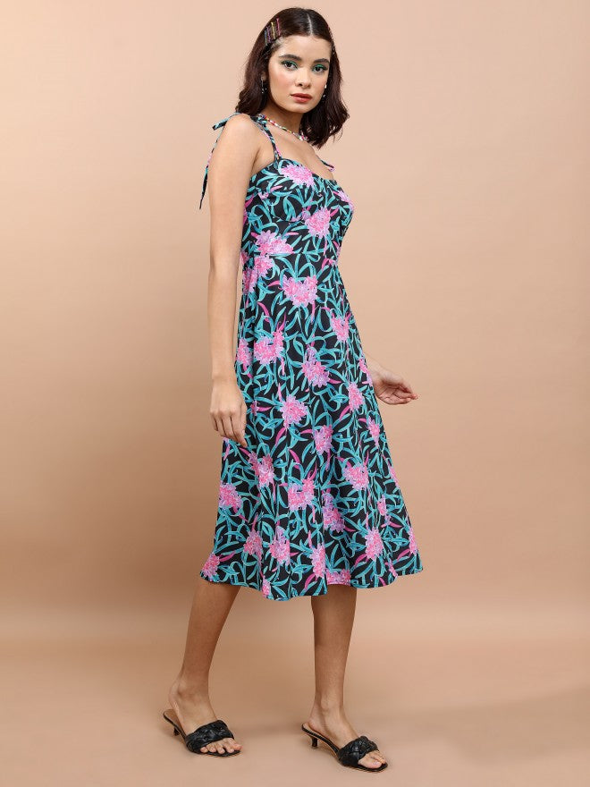 Tokyo Talkies Women Black Printed Fit And Flare Dress - Black - Image 4