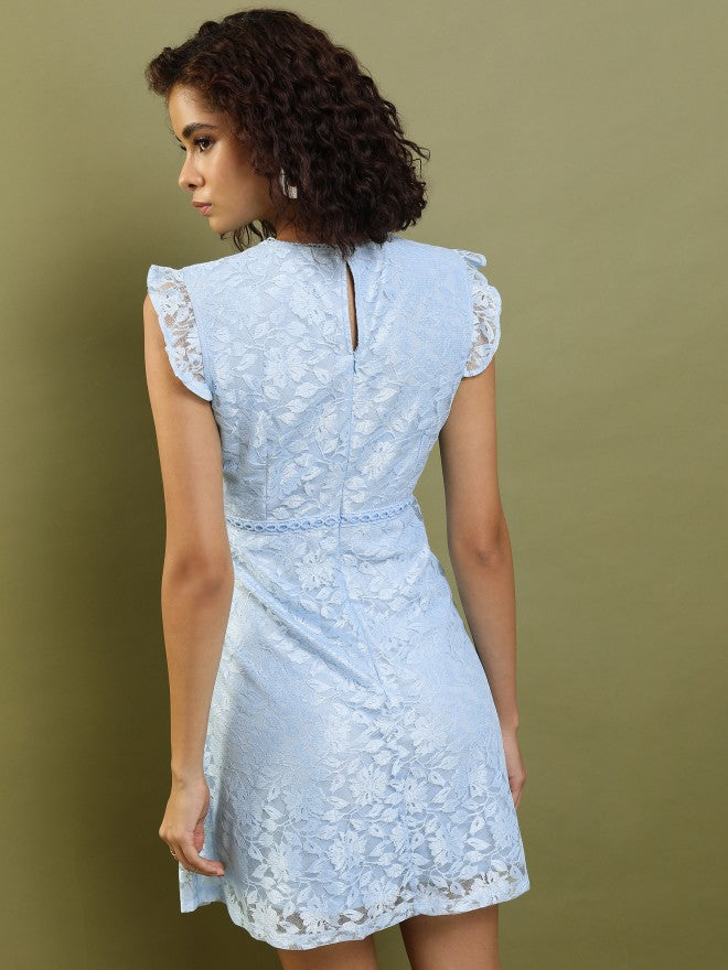 Tokyo Talkies Women Blue Self Design Fit And Flare Dress - Blue - Image 3