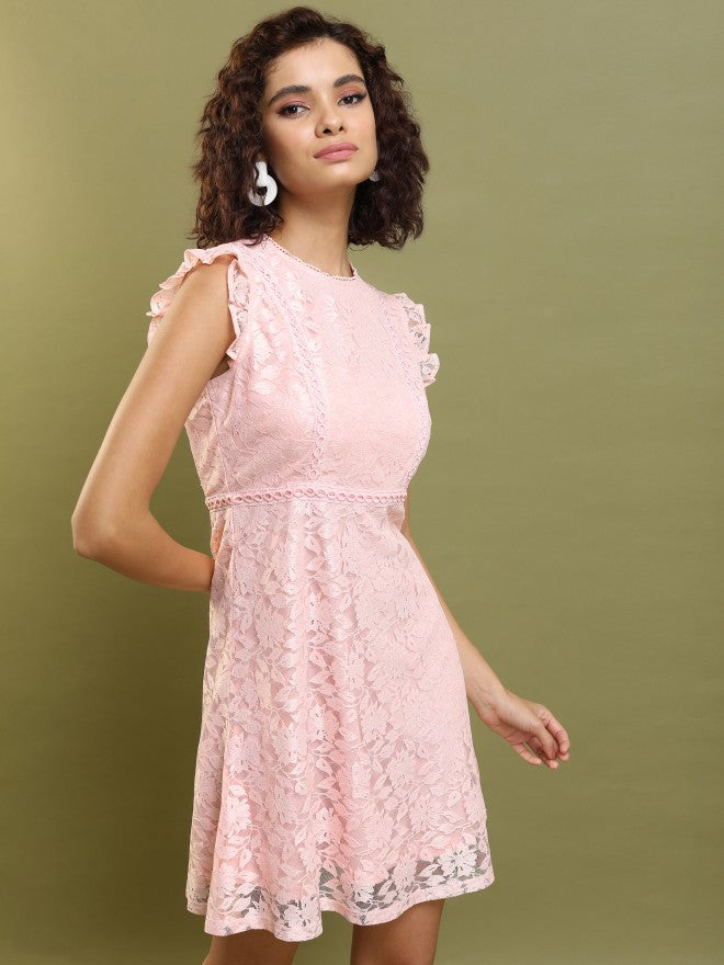 Tokyo Talkies Women Pink Self Design Fit And Flare Dress - Pink - Image 6