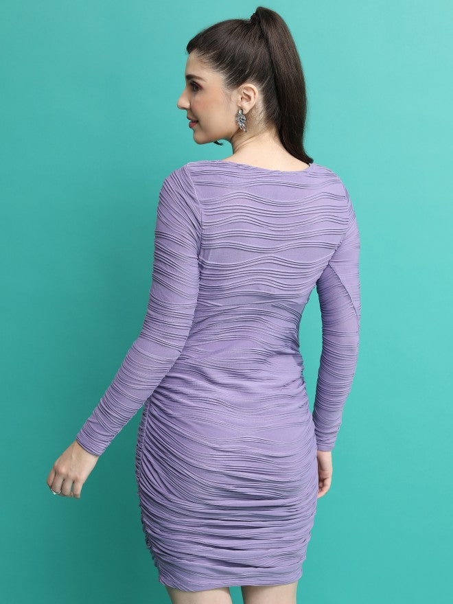 Tokyo Talkies Women Purple Self Design Bodycon Dress - Purple - Image 3