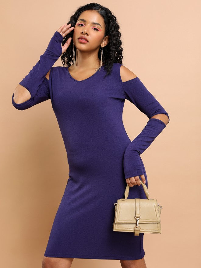 Tokyo Talkies Women Purple Solid Bodycon Dress - Purple - Image 1