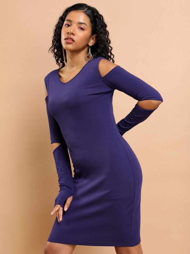 Tokyo Talkies Women Purple Solid Bodycon Dress - Purple - Image 4