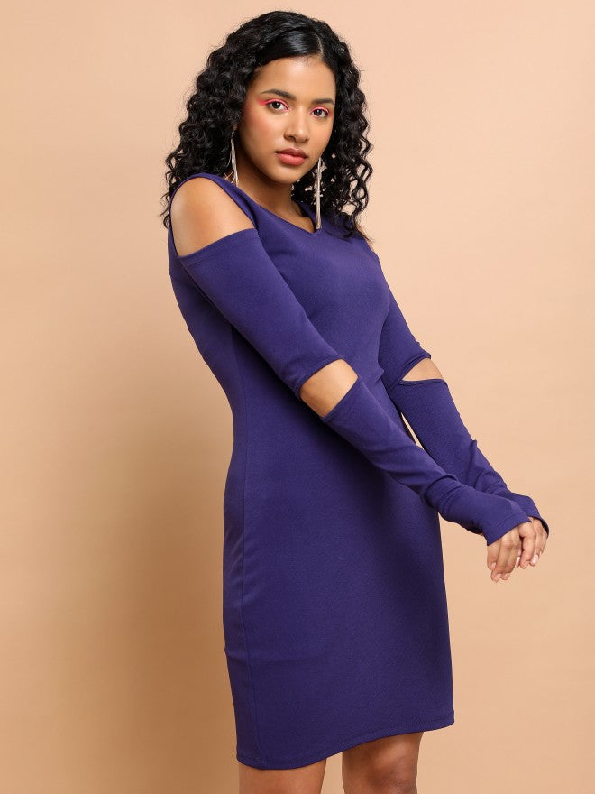 Tokyo Talkies Women Purple Solid Bodycon Dress - Purple - Image 6