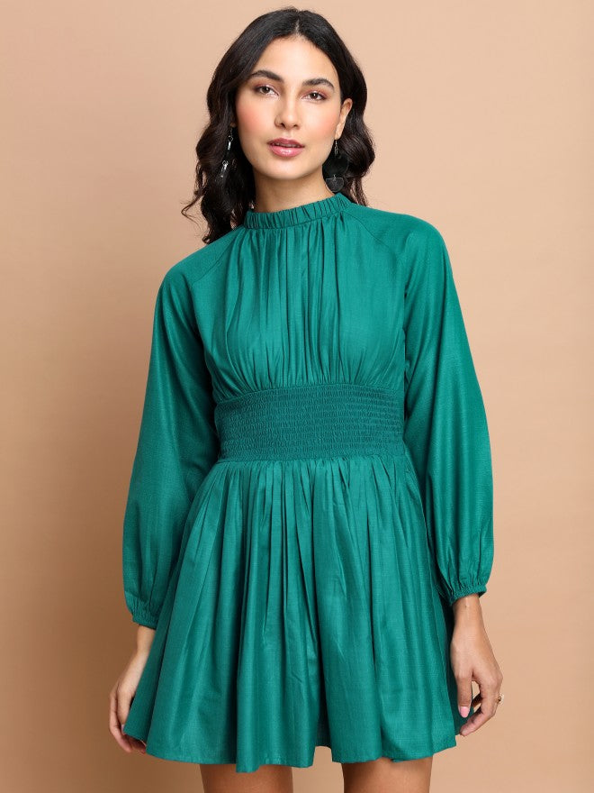 Tokyo Talkies Women Teal Solid A-Line Dress - Teal - Image 1