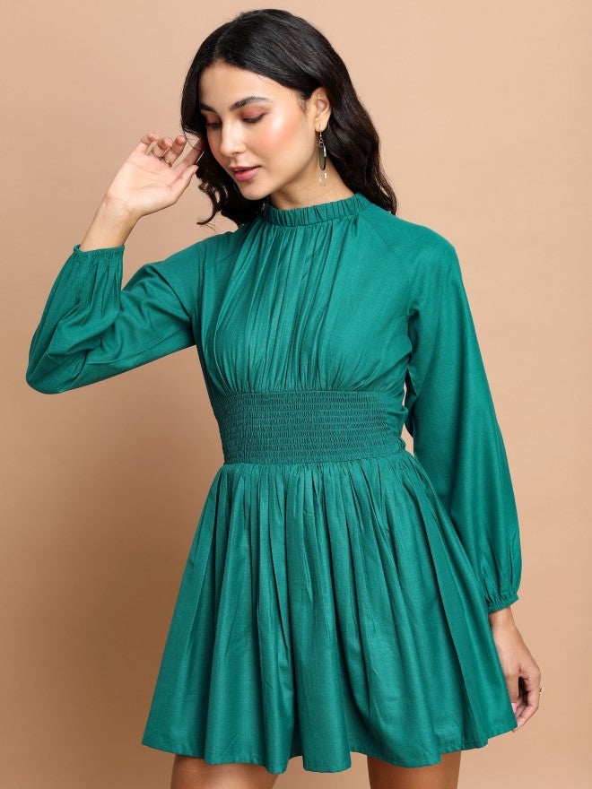 Tokyo Talkies Women Teal Solid A-Line Dress - Teal - Image 4