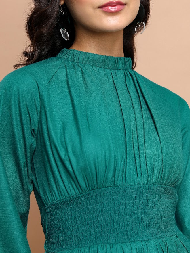 Tokyo Talkies Women Teal Solid A-Line Dress - Teal - Image 5