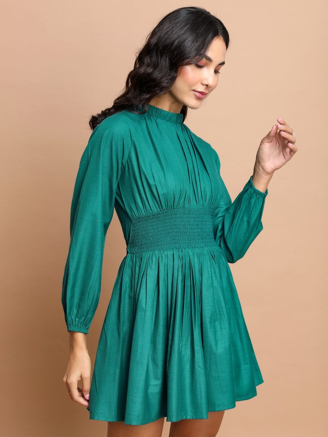 Tokyo Talkies Women Teal Solid A-Line Dress - Teal - Image 6