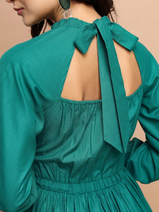 Tokyo Talkies Women Teal Solid A-Line Dress - Teal - Image 7