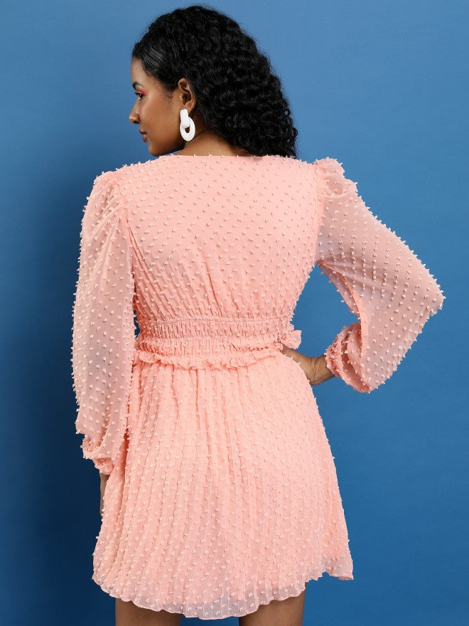 Tokyo Talkies Women Pink Self Design Fit And Flare Dress - Pink - Image 3