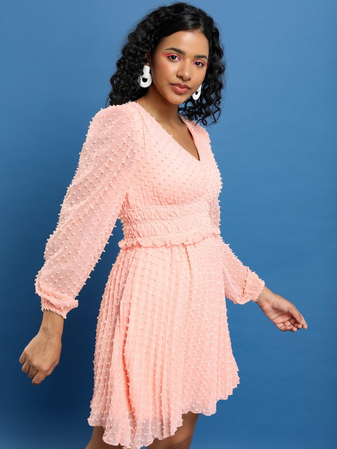 Tokyo Talkies Women Pink Self Design Fit And Flare Dress - Pink - Image 6
