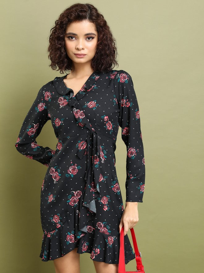 Tokyo Talkies Women Black Printed Fit And Flare Dress - Black - Image 1