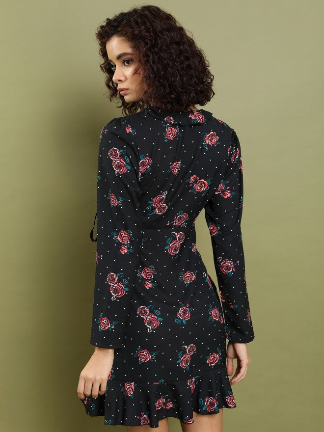 Tokyo Talkies Women Black Printed Fit And Flare Dress - Black - Image 3