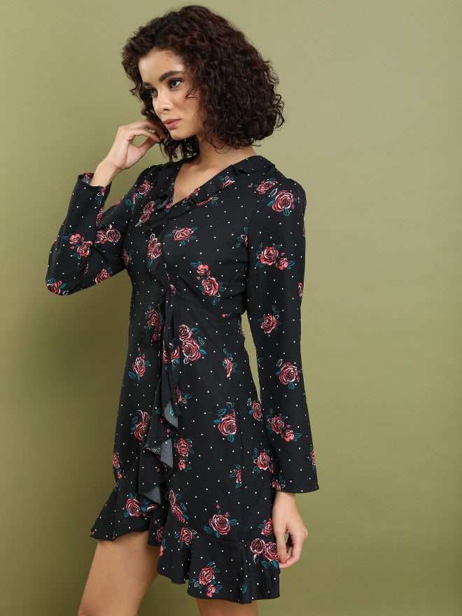 Tokyo Talkies Women Black Printed Fit And Flare Dress - Black - Image 4