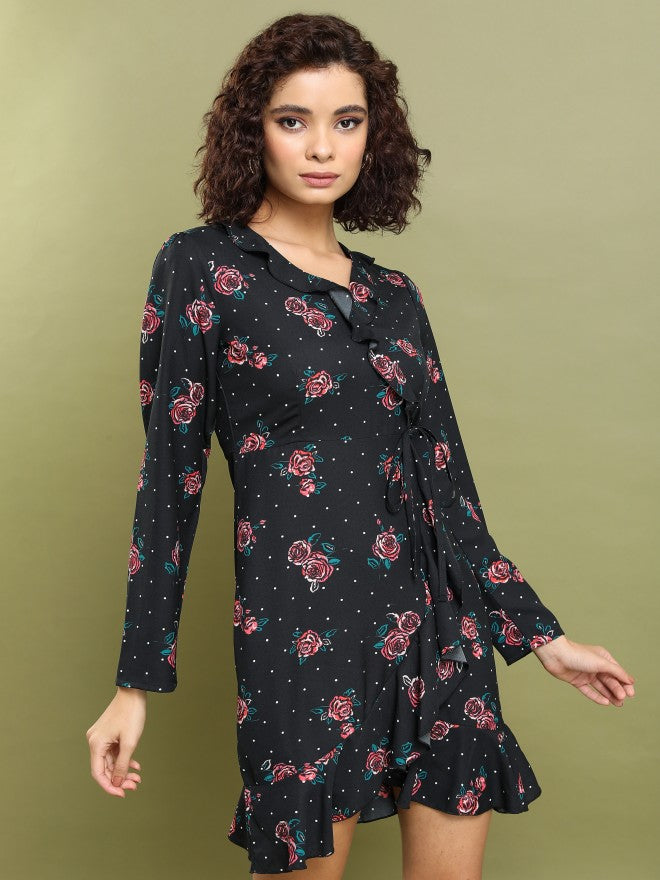 Tokyo Talkies Women Black Printed Fit And Flare Dress - Black - Image 6