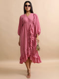 Tokyo Talkies Women Rose Self Design Wrap Dress - Rose - Image 1