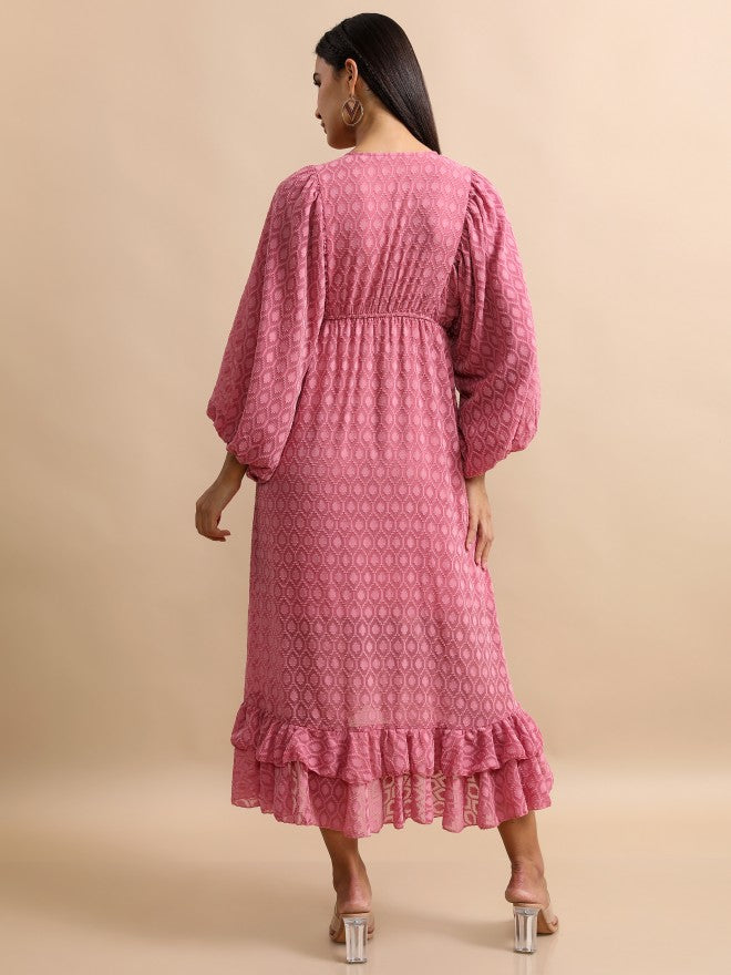 Tokyo Talkies Women Rose Self Design Wrap Dress - Rose - Image 2