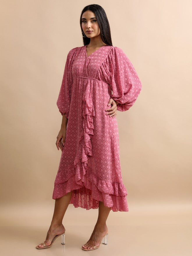 Tokyo Talkies Women Rose Self Design Wrap Dress - Rose - Image 3