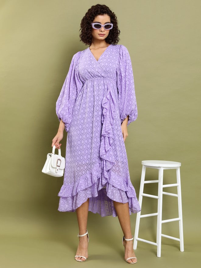 Tokyo Talkies Women Purple Self Design Wrap Dress - Purple - Image 1