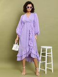 Tokyo Talkies Women Purple Self Design Wrap Dress - Purple - Image 1